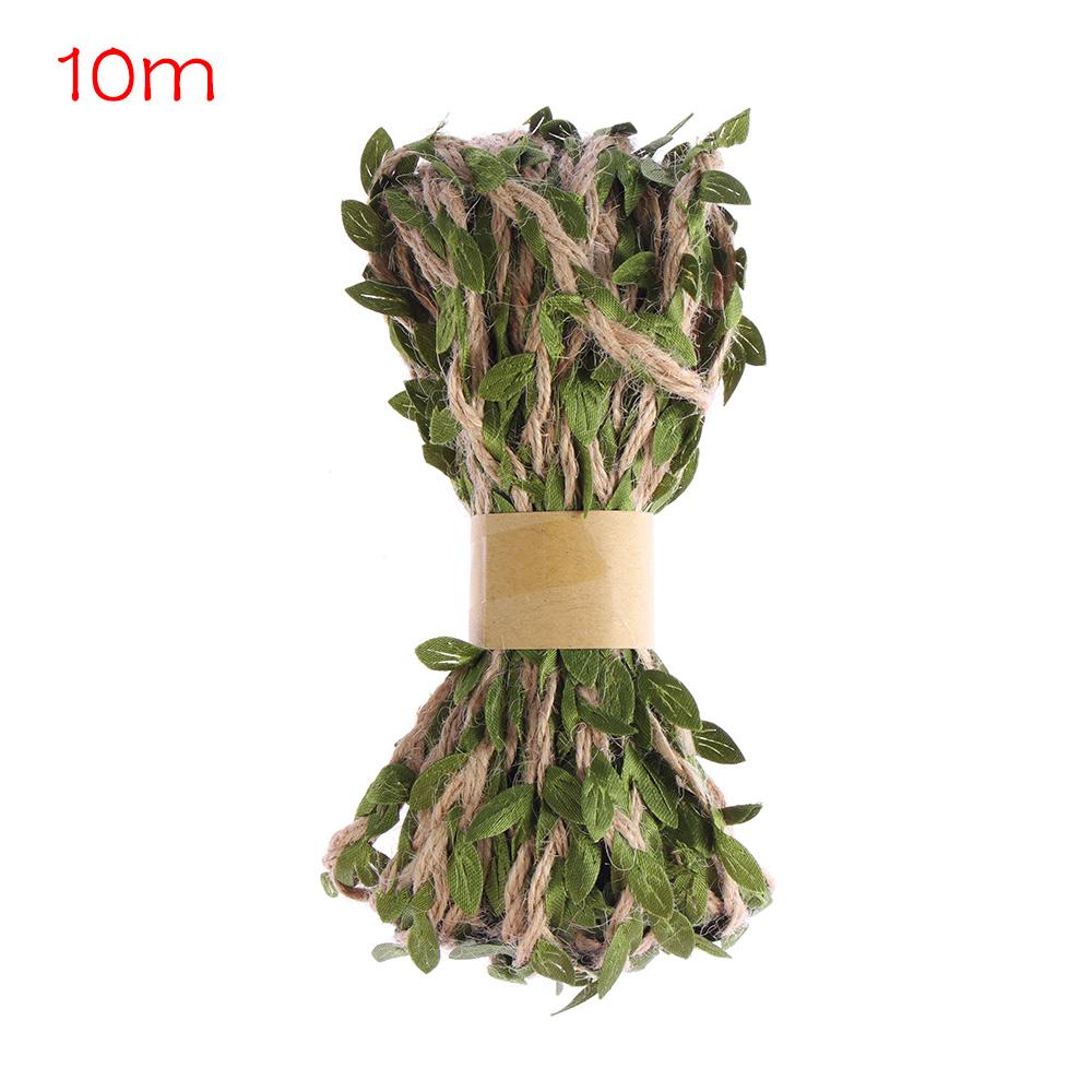 5/10m Home Vintage Artificial Leaf Jute Twine Burlap Rope Natural Hessian Craft Ribbon Wedding Decal Christmas Party DIY Decor