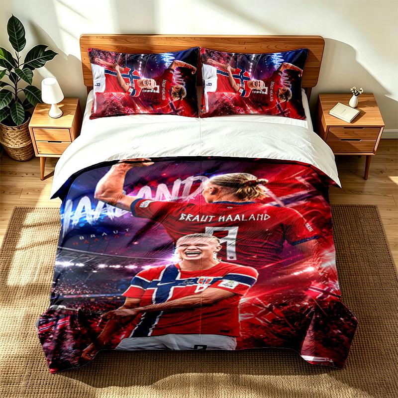 Erling Haaland (23) 3-teiliges Set, geeignet für Schlafzimmer, weich und bequem, ein ideales Geschenk für Familie und Freunde. Enthält eine Bettdecke und zwei Kissenbezüge.