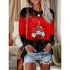 [Santa Claus T-Shirt] Women's Santa Claus Pattern Plush-Feel Fabric Crew Neck Long Sleeve T-Shirt Base Layer Top