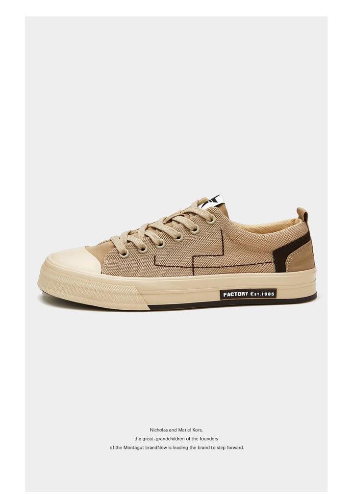 Men's Spring Korean-Style Canvas Shoes: Trendy, Versatile, Low-Top, Flat-Soled, Lace-Up, Comfortable, Casual Skate Sneakers.