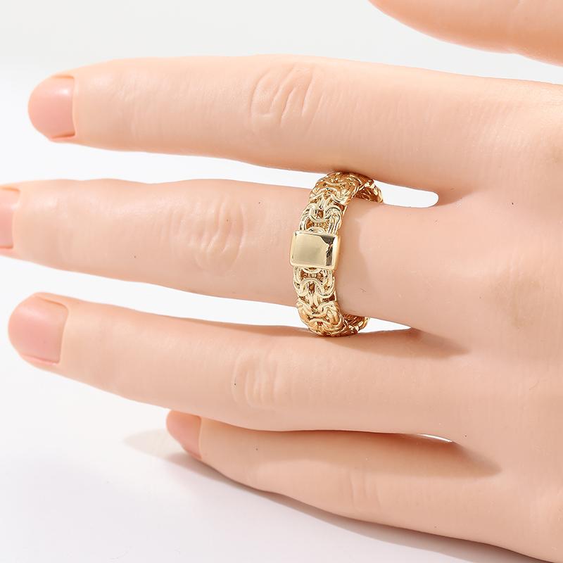 Vintage Hand Carved Surround Women's Ring Gold Color Metal Geometry Daily Wear Party Jewelry Anniversary Gift