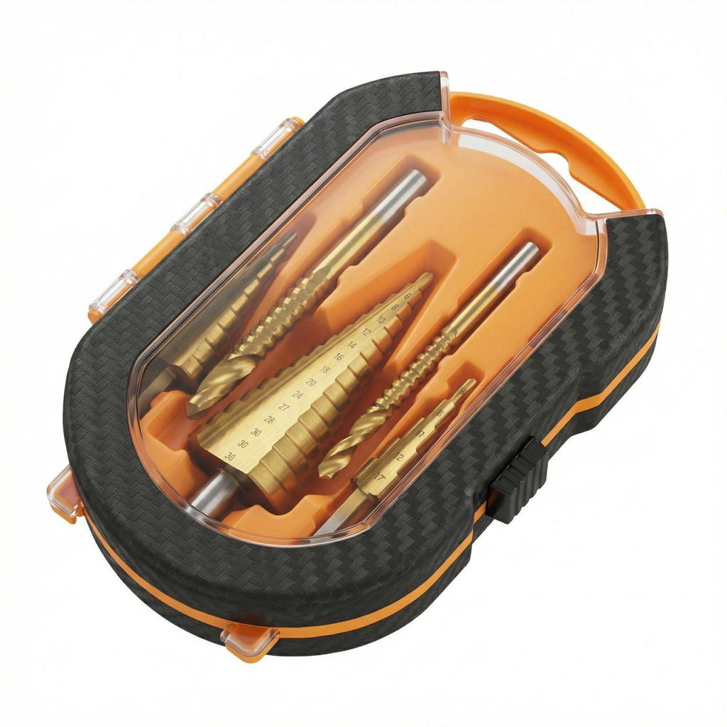 6-Piece Titanium Coated Serrated Step Drill Bit Set - Rustproof, Durable, High-Efficiency Twist Hole Opener.