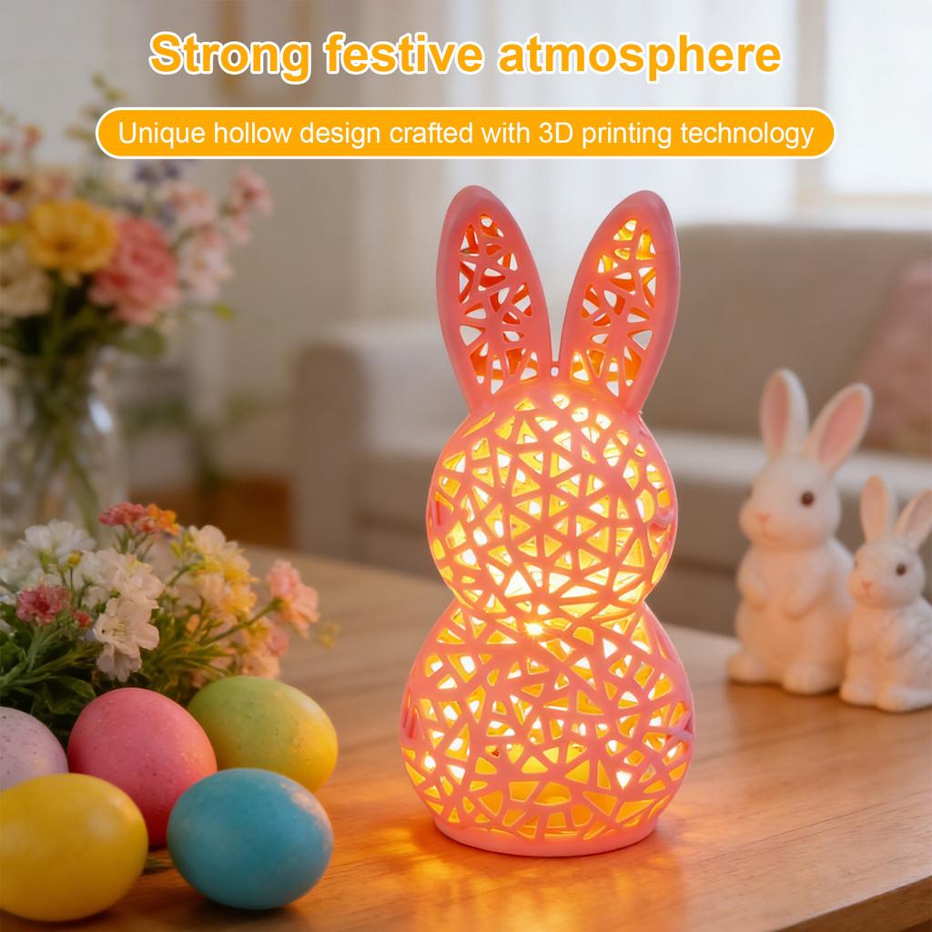 3D Printing Easter Rabbit Nightlight Creative Hollow Out Bunny Figurine Table Lamp for Spring Indoor Home Festival Decorations