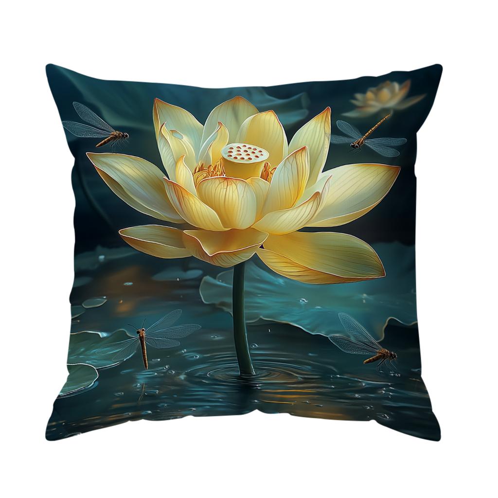 Tranquil Lotus Cushion Pillowcase Printed Polyester 45X45Cm Throw Pillowcover Decorative Sofa Cushion Pillowslip Home Decor