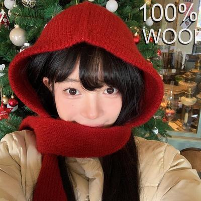 Christmas Balaclava Caps  Wool Winter Bonnet Beanies Knitted Hat Warm Thick Red Outdoor Hooded Caps Christmas Gift