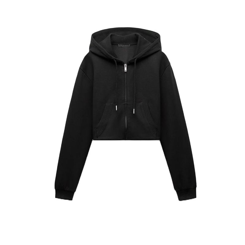 Spring New Arrival Women's Clothing Long Sleeves Hooded Short Sweatshirt 3641843 Double-Sided Cloth Stretch Sweatpants 3641845