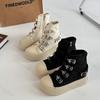 Fashion Retro Fashion Buckle Design Thick Soled Casual Canvas Short Boots for Women 2025 Autumn Comfortable Non Slip Chunky Ankle Boots
