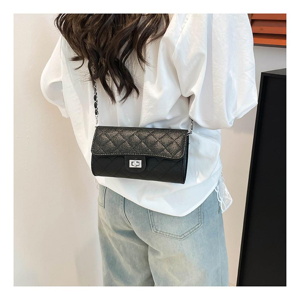 Large Capacity Diamond Lattice Embroidery Line Fashion Chain Temperament Ride Crossbody Shoulder Small Square Bag For Women