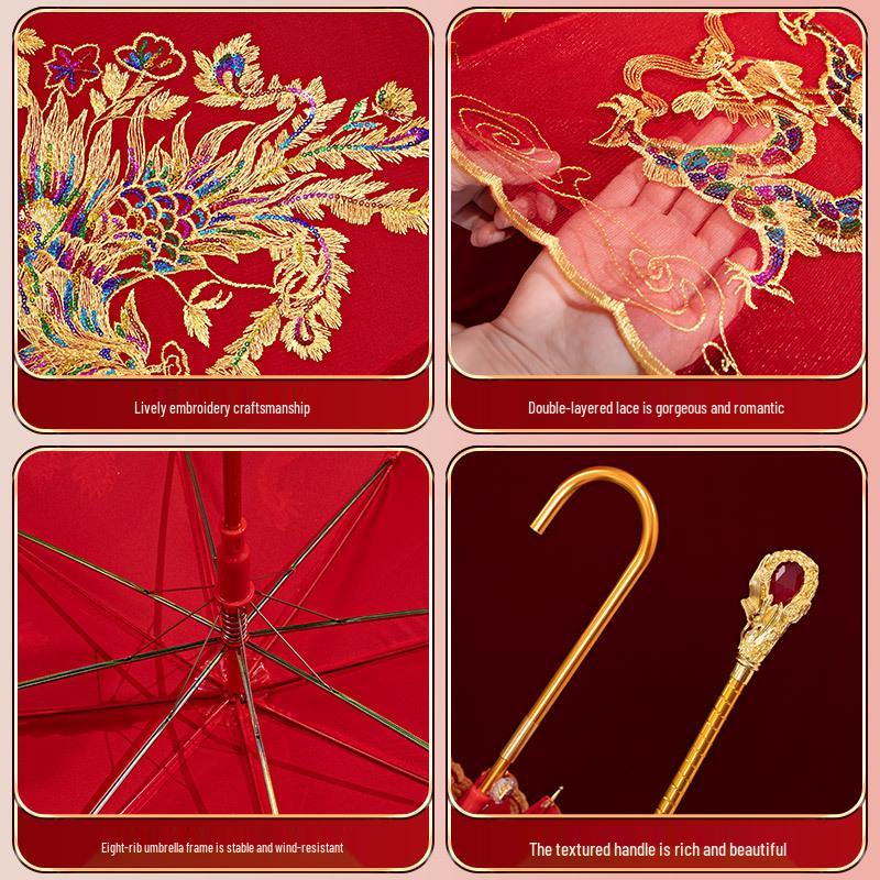 Red Bridal Umbrella Set for Chinese Wedding Ceremony and Dowry