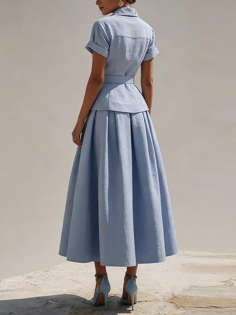 Spring 2026 European & American Women's Casual Pleated Solid Color Skirt Suit - Stylish & Sexy