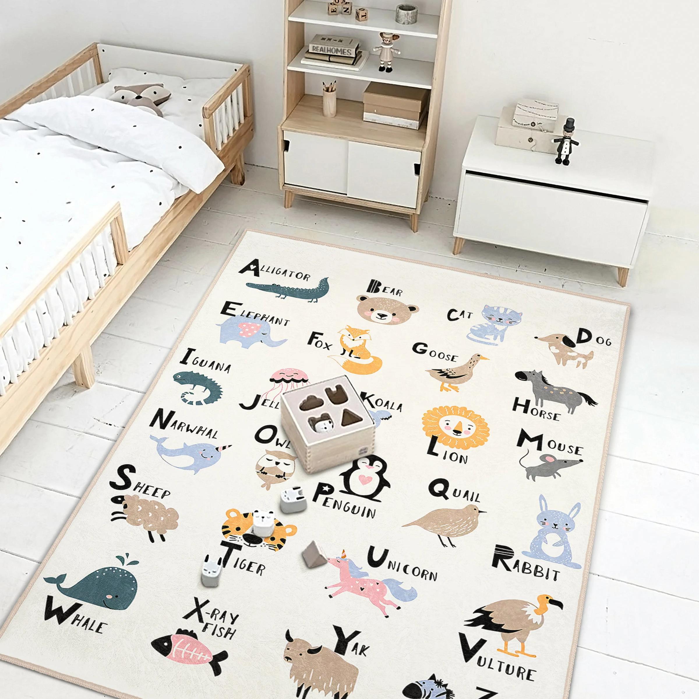 

Коврик для новорожденных с буквами, обучающий прямоугольный коврик для малышей, ABC, радостный образовательный коврик для младенцев, противоскользящий коврик для детской комнаты, детский ковер 40X60cm-16x24in