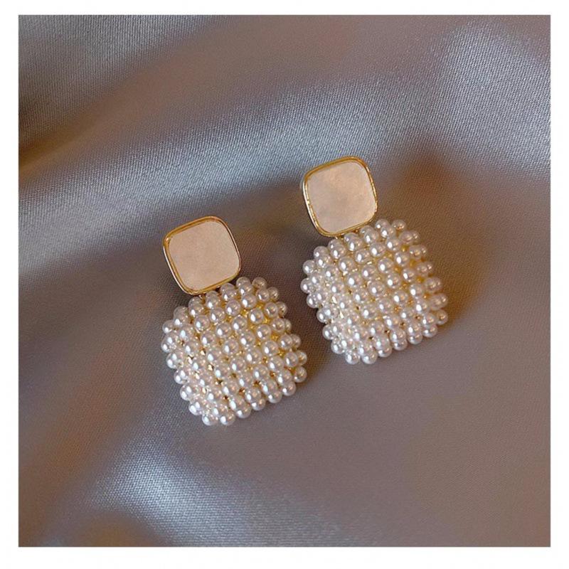S925 Silver Rice Pearl Square Stud Earrings - 2023 Trendy Fashion