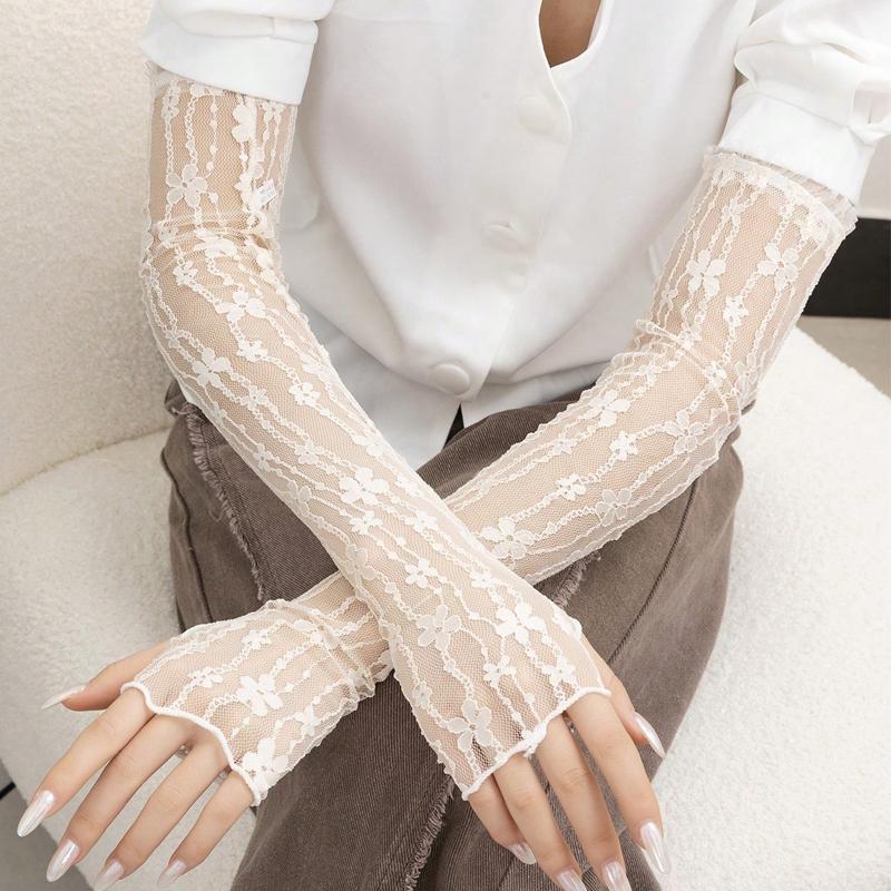 Summer Long Fingerless Gloves Women Sun Protection Sleeves Gloves Lady Thin Lace Mesh Arm Sleeve Sunscreen Uv Breathable Mittens