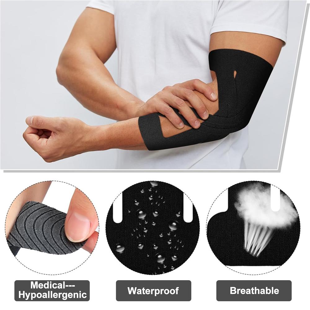 5Pcs Precut Kinesiology Tape For Elbow Support & Pain Relief, Strong Waterproof & Breathable, Latex-Free Athletic Tape