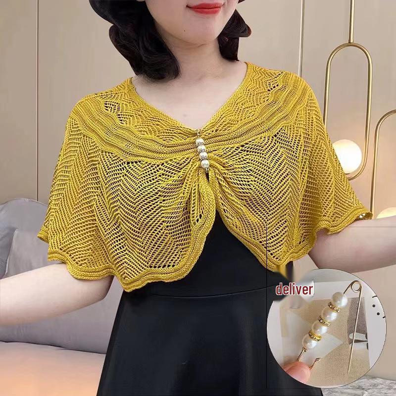 

Женский модный вязаный платок, платье ципао и комплект кардигана с волнистым узором One Size [80-160 jin] with Brooch жёлтый