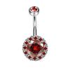 Women Rhinestone Inlaid Round Pendant Barbell Navel Ring Body Piercing Jewelry