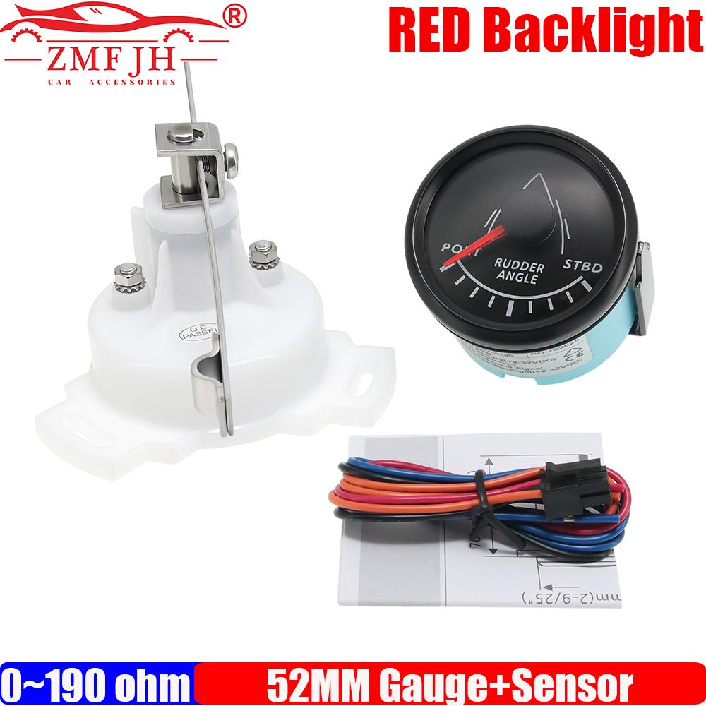 ZMFJH Boat Yacht 52mm Rudder Angle Indicator Gauge with Rudder Angle Sensor 0-190 ohm Rudder Angle Gauge Red Backlight 12V 24V