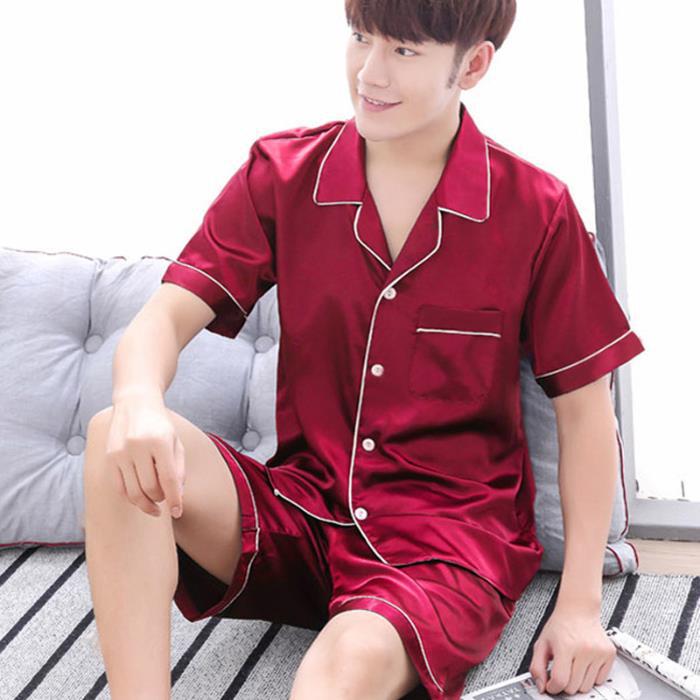 Summer Men's Ice Silk Pajamas Homewear Suit Teenagers Thin Short-Sleeved Shorts Loose Large Size Fashion Pajamas Homewear Suit