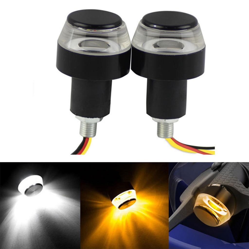 2pcs Handlebar End Lights Professional Motorcycle LED Turn Signal Light Grip Bar for Mountain Bike Motorcycle White Turn Yellow