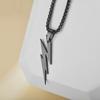 European & American Hip Hop Titanium Steel Lightning Pendant Necklace with Men's Square Pearl.