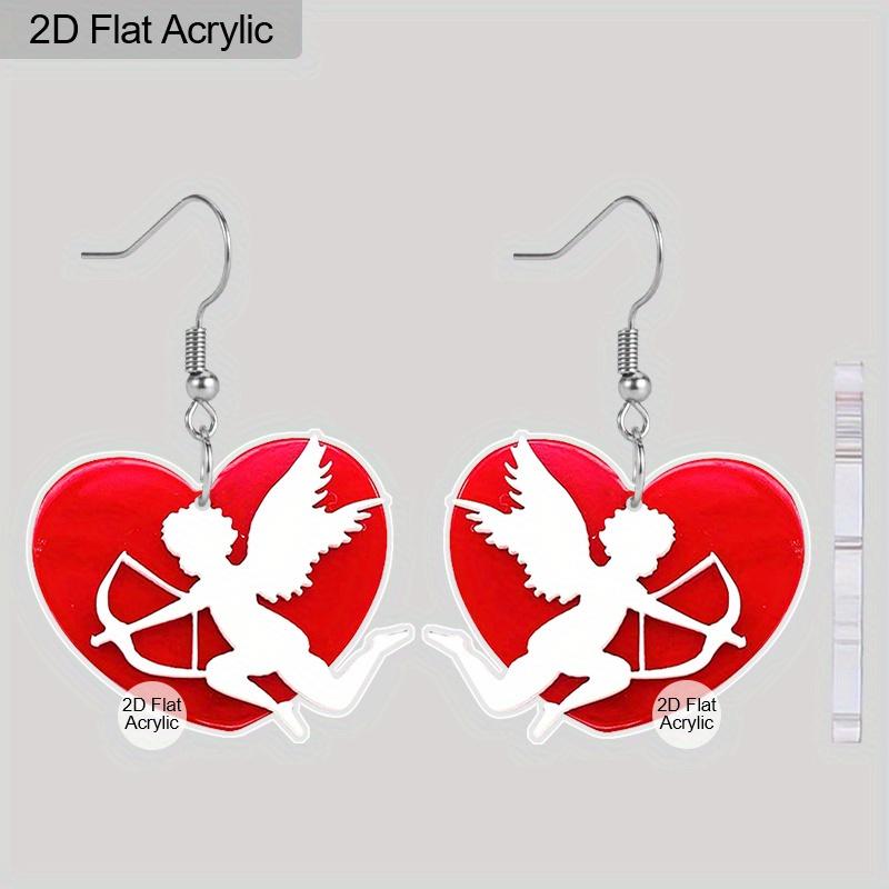

2D Flat Acrylic Cupid Heart Drop Earrings, Suitable As A Holiday Gift for Women, Party Decoration Jewelry, Valentine s Day and Wedding Season Gifts.