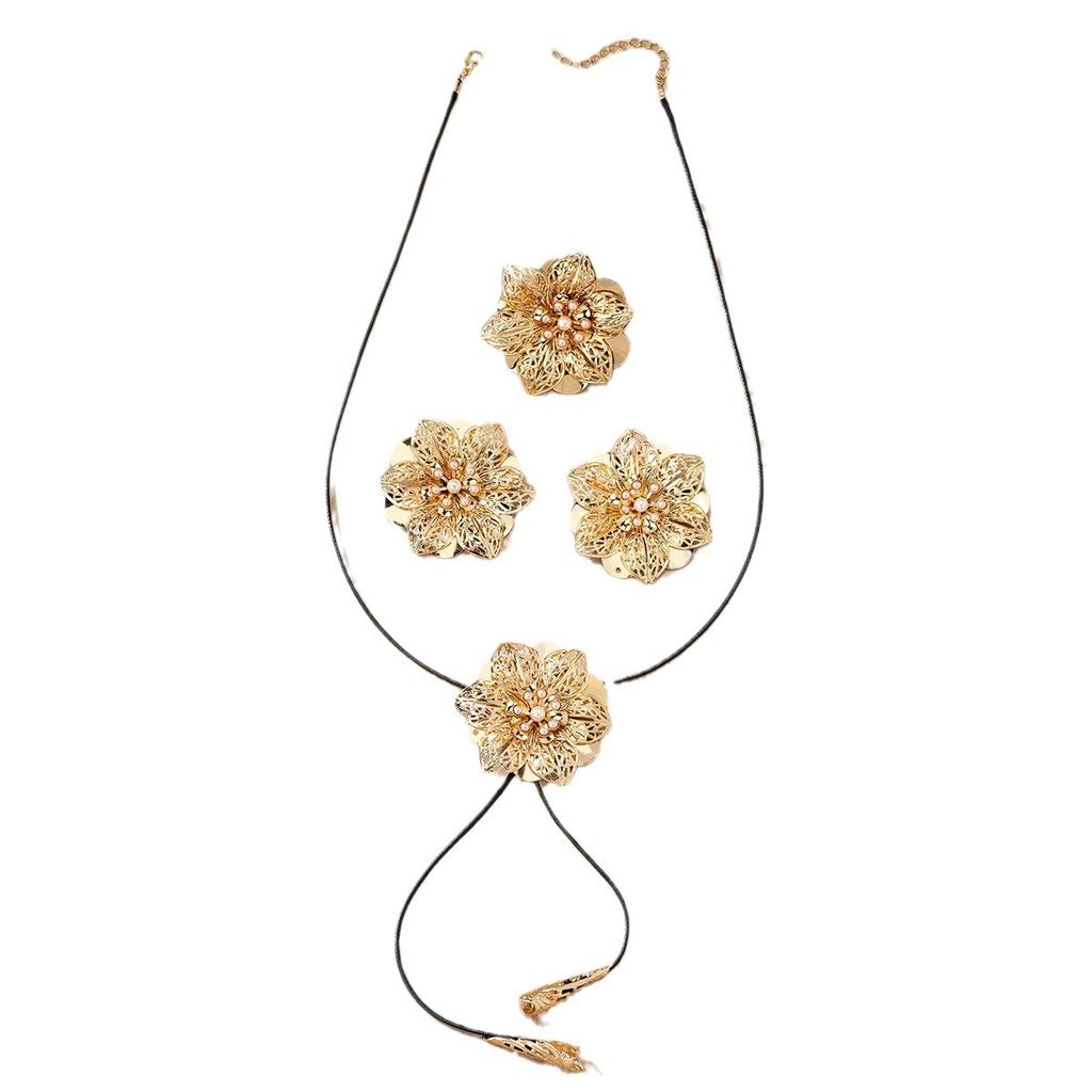 Retro Double Layer Large Flower Women's Necklace and Earrings Set