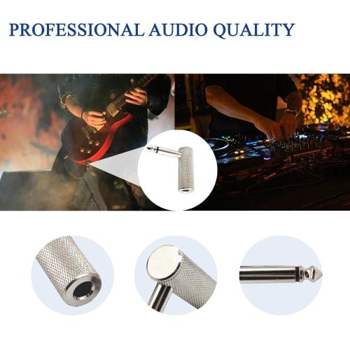 1/4" 6.35mm Right Angle Adapter Male To Female 90 Degree TS Connector for Guitar, Brass, 2pcs