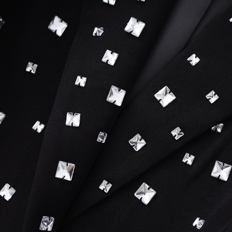 2025 Autumn/Winter Women's High-End Slimming Rhinestone Suit Jacket with Waist-Cinched Design