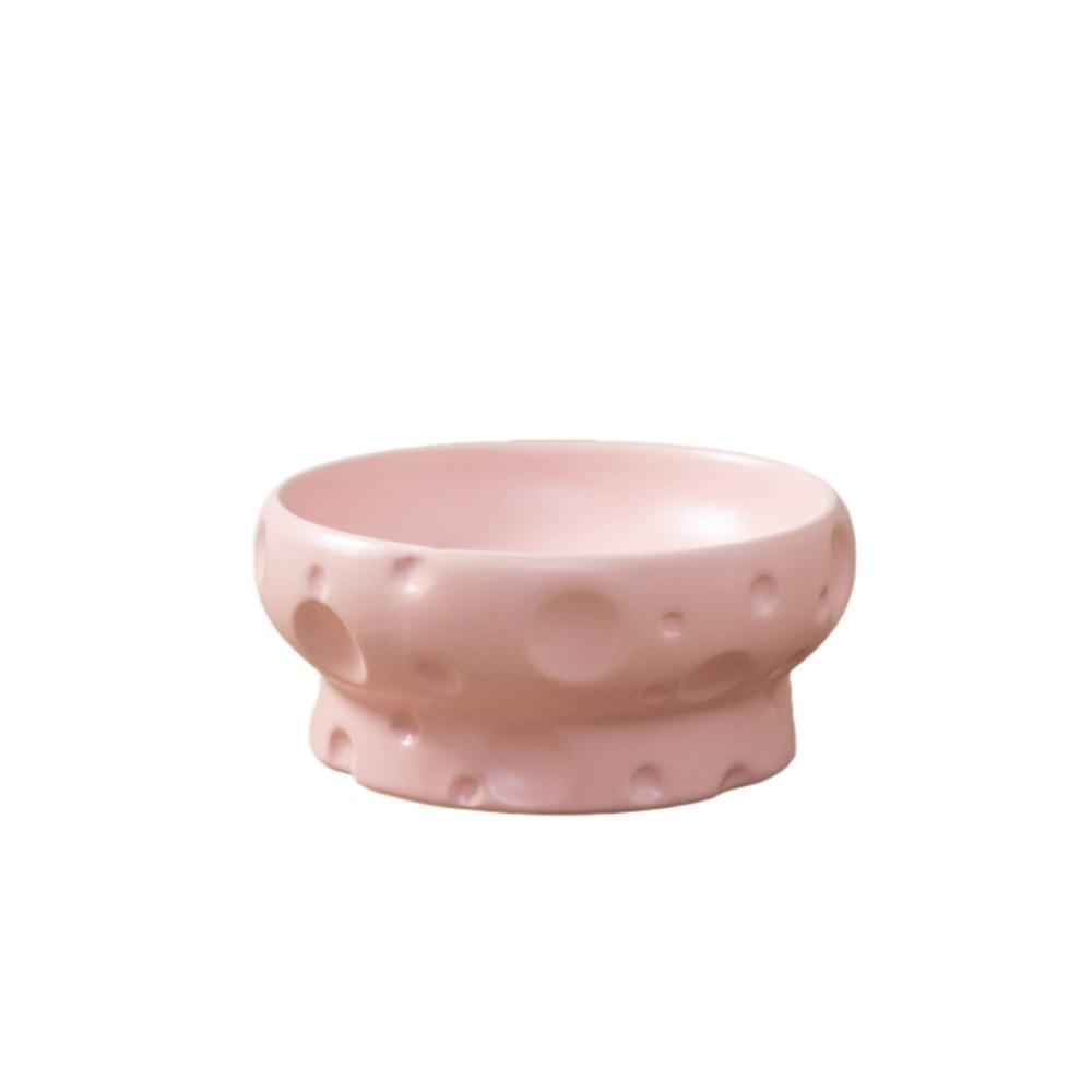 Large Diameter Elevated Cat Bowl Anti-knock Anti-spill Neck Protection Bowl Cheese Shape Ceramic Pet Food Bowl