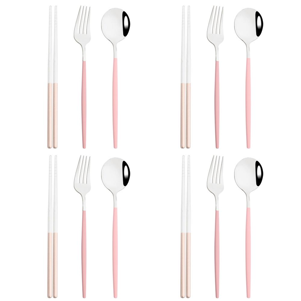 12dílná zlatá jídelní sada hůlky vidlička lžíce příborová sada vysoce kvalitní zrcadlová nerezová ocel příbory korejské nádobí