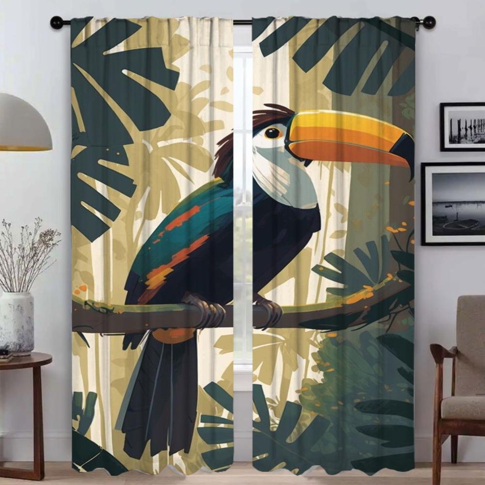 Kitchen Curtains 2 Pieces Animal Window Curtain for Room 2 Panel Shades Blinds Halloween Decoration Partition Tulle for Bedroom