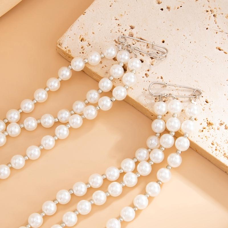 Clip On Waist Chain Accessory with Layered Pearls Look Draped Chains, Decorative Outfit Accent for Party and Festival Wear