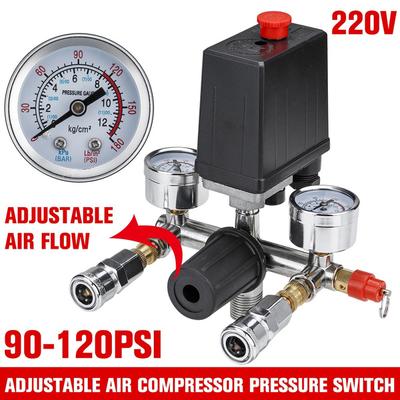 Air Compressor Pressure Control Switch Valve with Adjustable Manifold Regulator Gauges