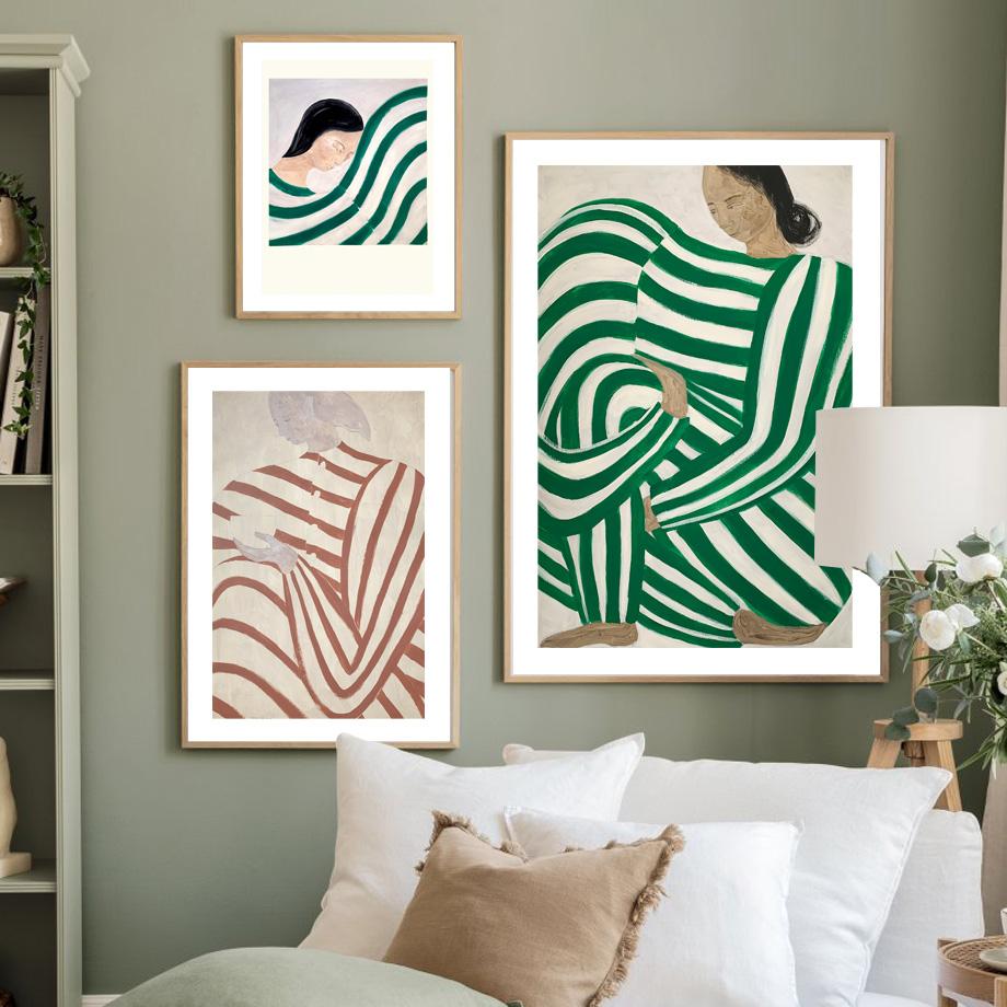 Colorful Striped Girl Lemon Vase Wall Art Canvas Painting Abstract Posters Prints Hotel Bar Wall Pictures For Living Room Decor