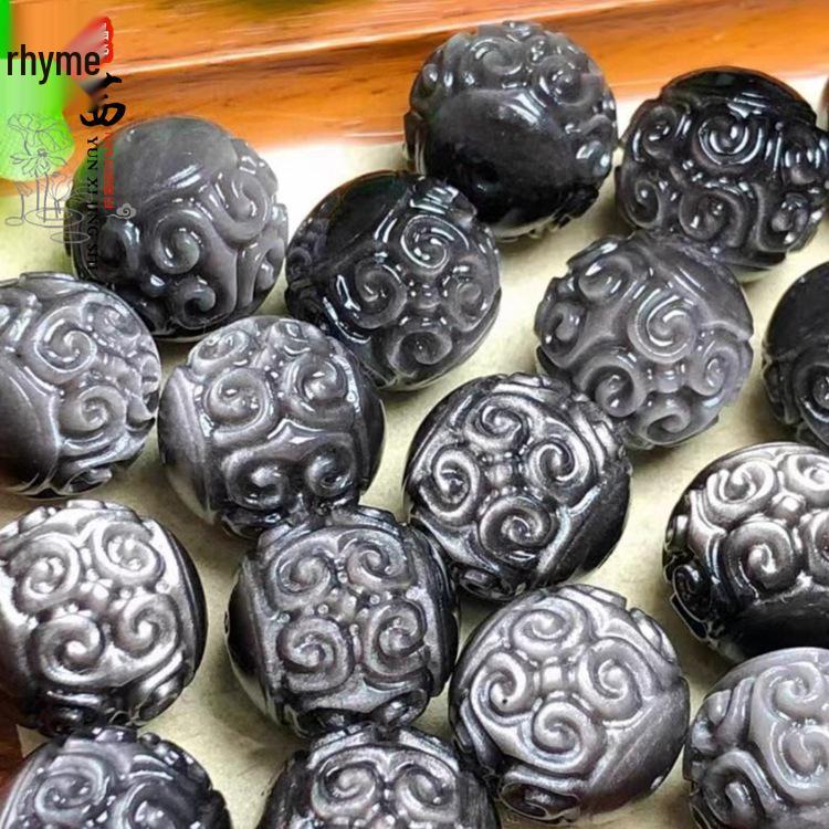 

Серебристый обсидиан, резной бусина-бочонок с меандром для самостоятельного изготовления браслетов Approx. 16mm