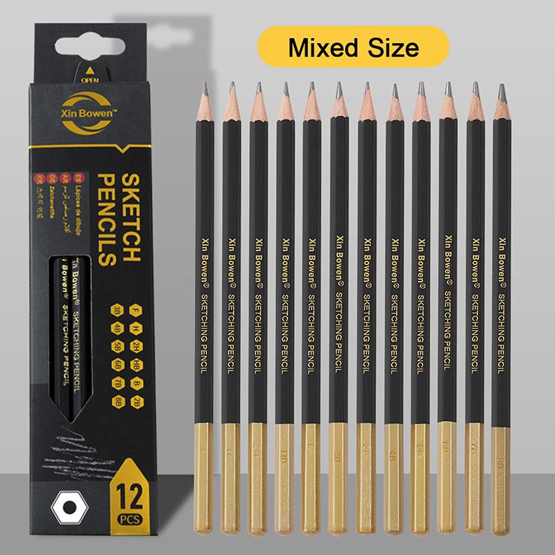 12Pcs/Box Wooden Lead Pencils Hb-14B High-Quality Art Draw Specific Graphite Core Sketching Writing Stationery Supplies