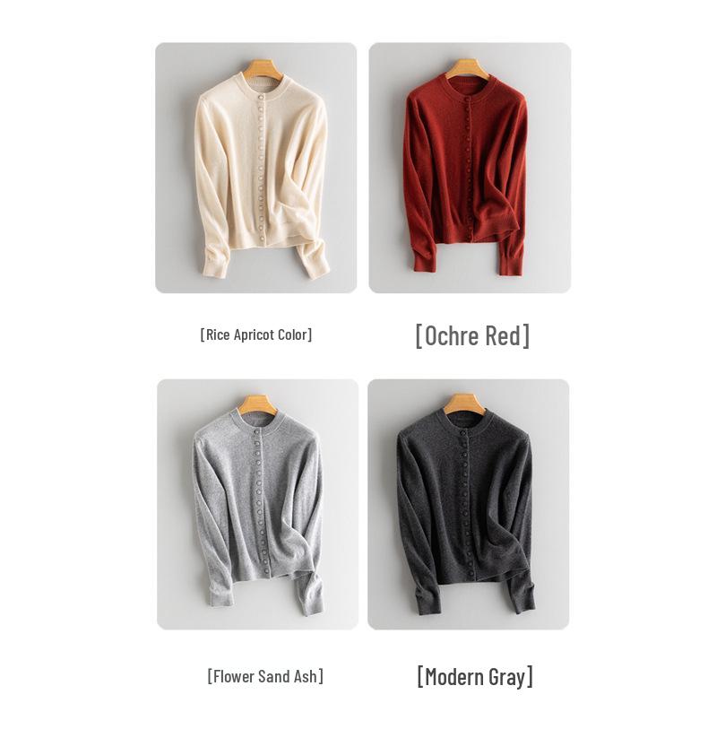 Women's 100% Pure Cashmere Cardigan - Round Neck, Long Sleeve Knit Sweater for Autumn Winter
