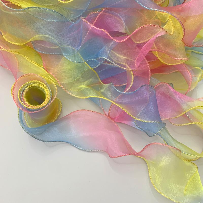 

10 ярдов Волнистый край 6 см шириной Упаковка подарков Градиент Швейные принадлежности Аксессуары для рукоделия для головного убора Шляпа DIY Рыбий хвост Пряжа B синий/жёлтый