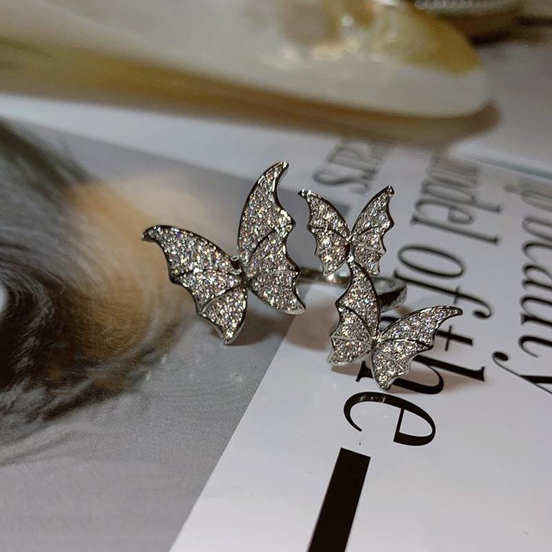 Inlaid Rhinestones Sparkling Butterfly Open Ring Women's Personalized Fashionable Daily Accessories Party  Birthday Gifts
