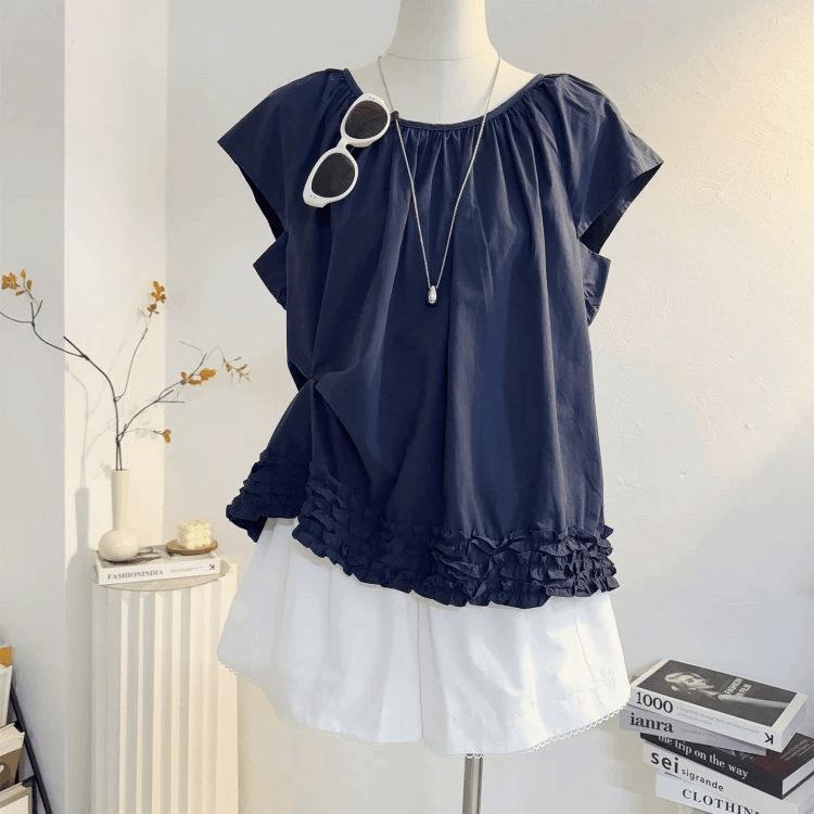 1116 Summer New Loose Splicing Fungus Lace Design Commuter Casual Versatile Shirt Women