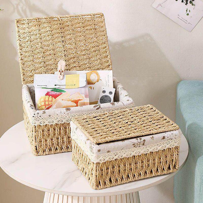 Household Rattan Woven Storage Box For Toys Snacks And Miscellaneous Items Desktop Cosmetic Storage Box