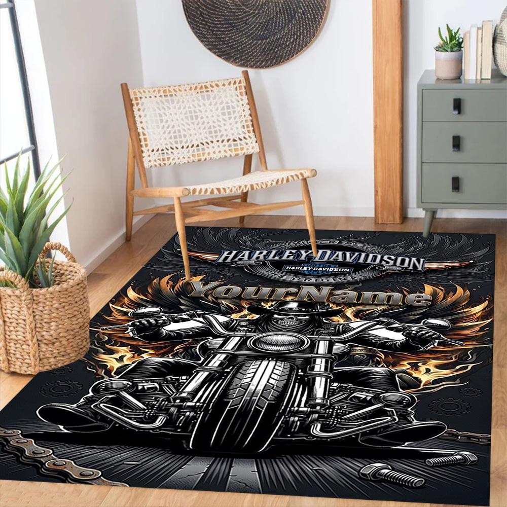 Harley-davidson Motorcycles Customized Name Floor Rug Office Rug Design for Dining Room Bedrooms Playrooms Decorate room Anti-slip Rug