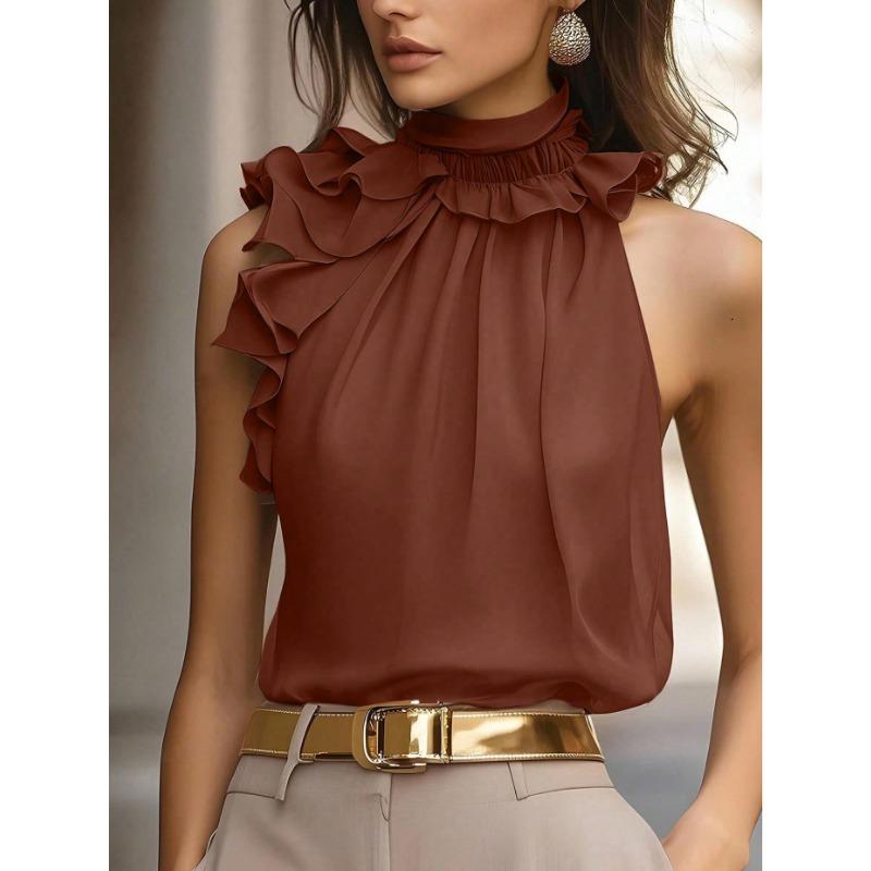 2026 Fashionable Sleeveless Solid Color Tops for Women Versatile and Elegant for Commuting