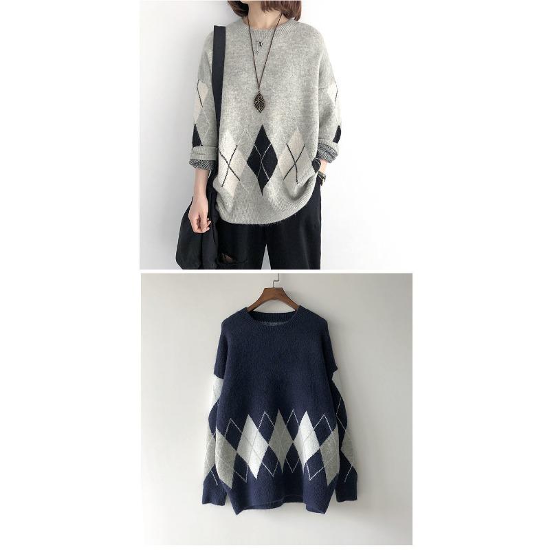 Japanese Style Loose Fit Round Neck Long Sleeve Pullover Knit Sweater For Women