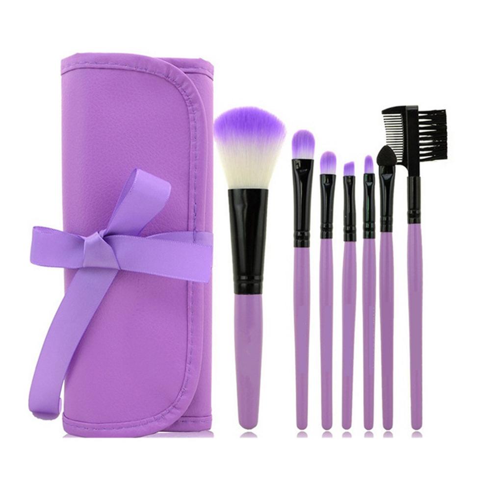 

Professional 7 Pcs Makeup Brushes Set Tools Make-up Toiletry Kit Make Up Brush Set Case Cosmetic Foundation Brush with Case фиолетовый
