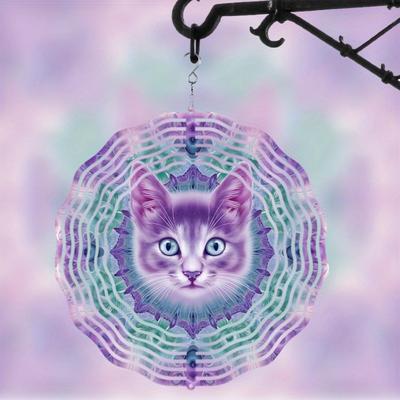 10 Inch Hanging Wind Chime with Vibrant Cat and Geometric Design 360 Degree Hook for Easy Installation Perfect for All Seasons Garden Decor