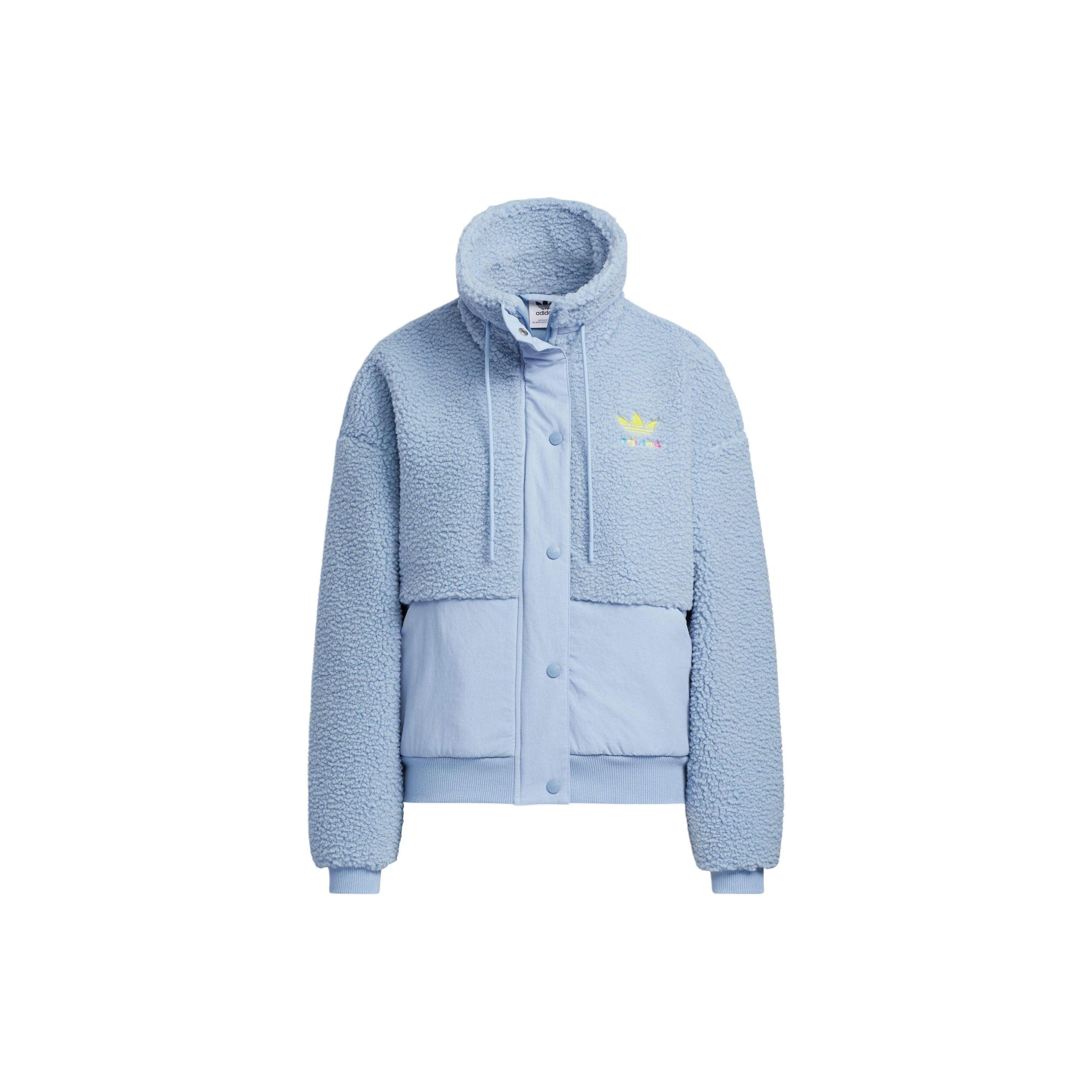 Adidas Originals Embroidered Logo Zip-Up Stand Collar Jacket Women Blue HY1374 XXL
