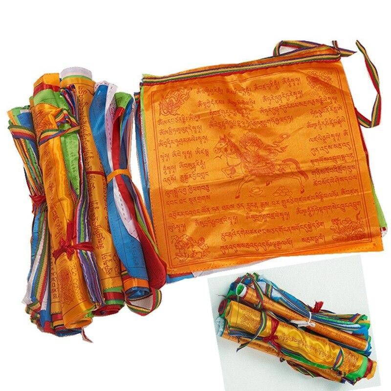 

1pc Religious Flags Tibetan Buddhist Supplies Colour Print Prayer Flag Artificial Silk Banner Scriptures Garden Flags