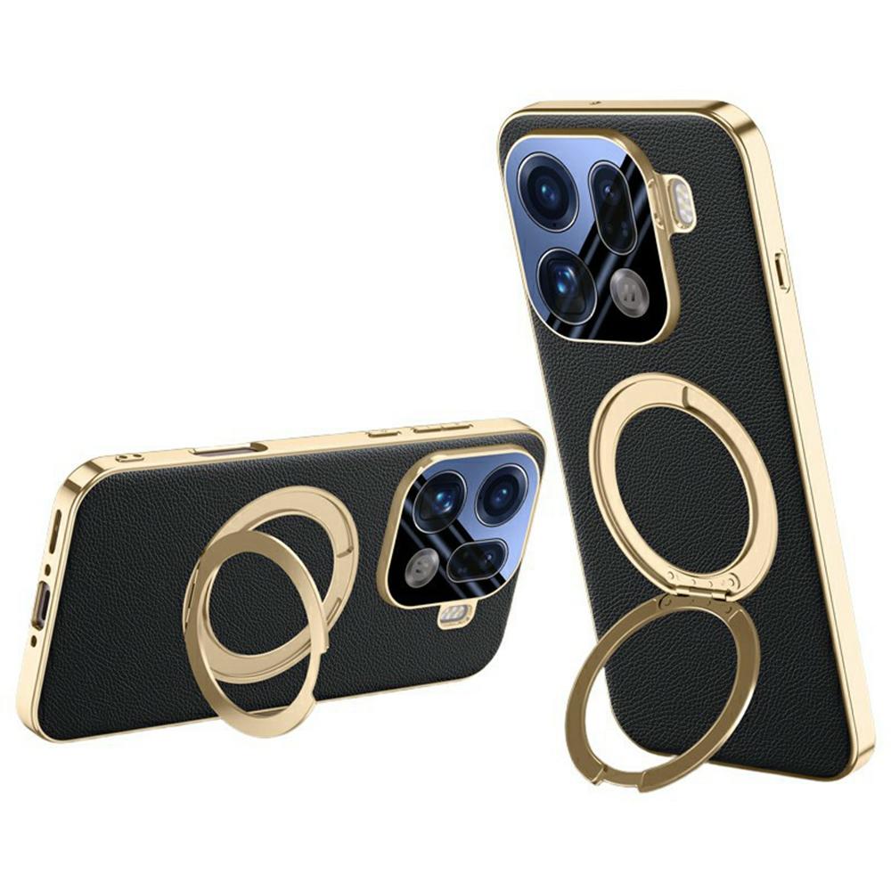 Für Oppo Find X9 Pro 5G Hülle Magnetischer Drehbarer Ständer Leder + PC + Acryl Handyhülle mit Gehärtetem Glas Rückbildschirmfolie