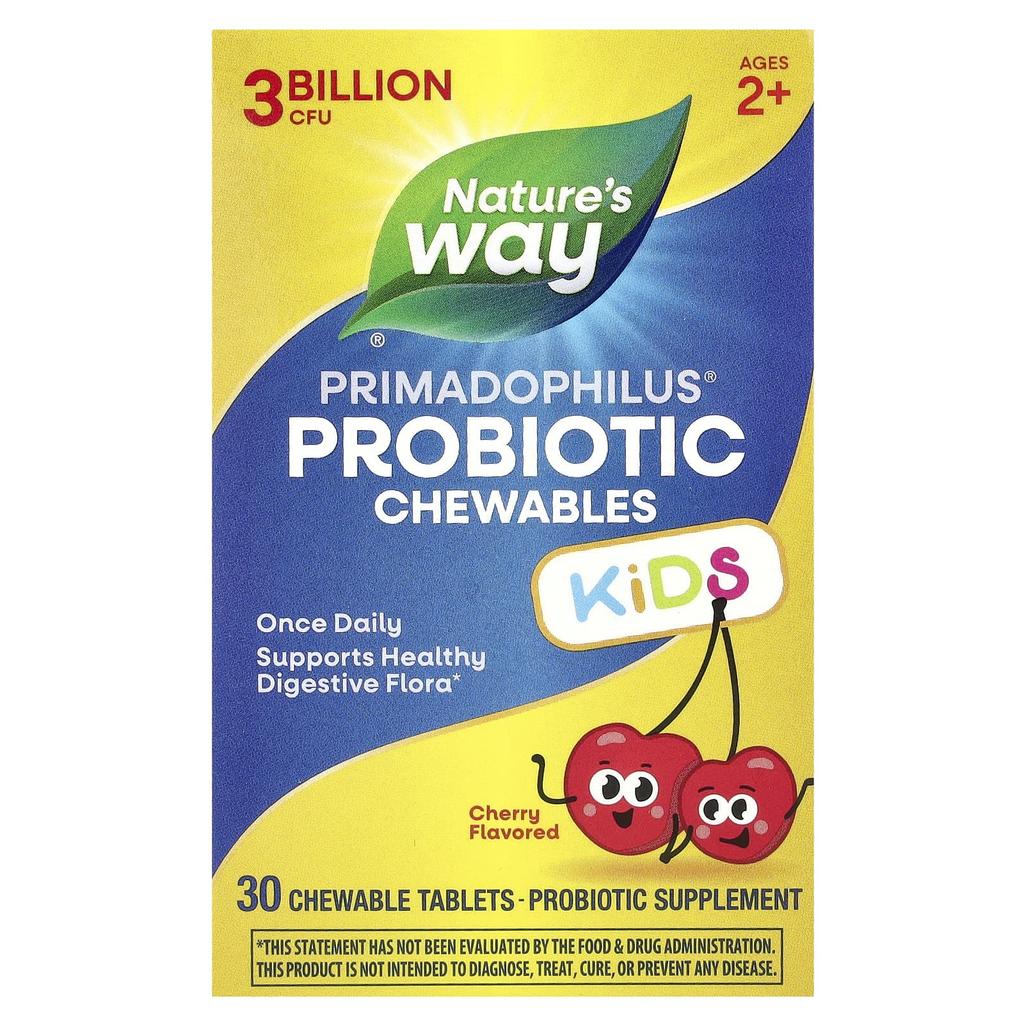 Nature's Way Primadophilus® Children's Probiotic Chewables, Ages 2+, Cherry Flavor, 3 Billion CFU, 30 Chewables
